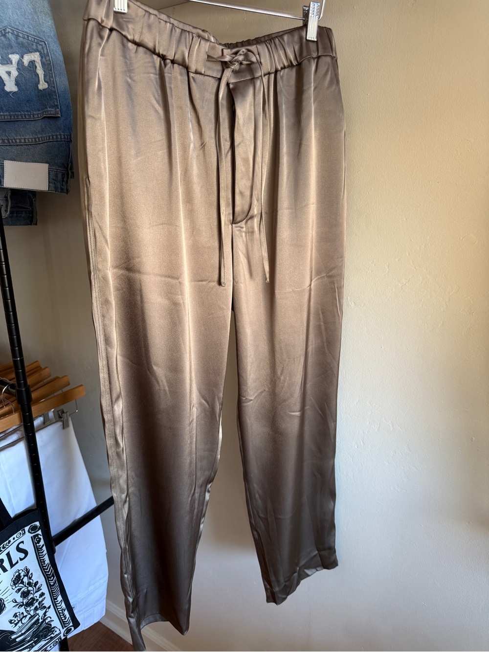 Nanushka Satin Drawstring Pants - Taupe Brown